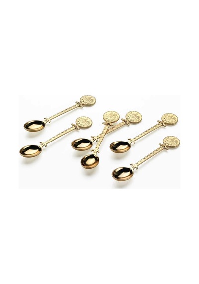Çay Kaşığı Seti 12 Parça Osmanlı Motifli Metal Gold Gold Tonlu