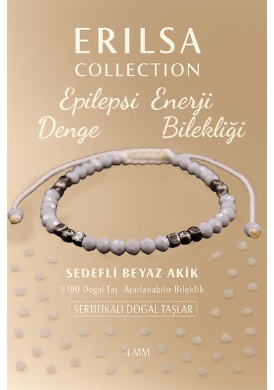 Sertifikalı Epilepsi   Bilekliği - Sedefli Beyaz Akik Çok Renkli