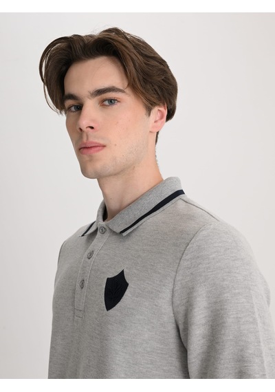 Erkek Trend Arma Detaylı Polo Gri Melanj