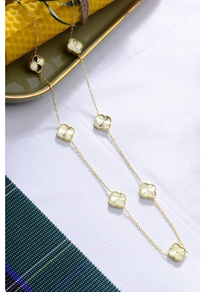 Innuendo Jewelry 925 Ayar Gümüş Altın Kaplama Yedi Yoncalı Kolye Altın