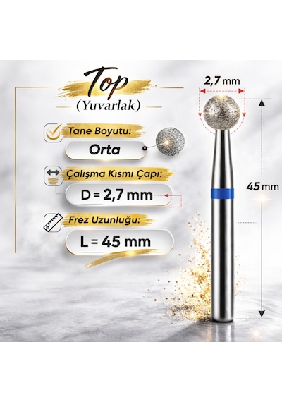Elmas Freze Başlık Orta - Mavi Top 0,27 Mm- Adet Fiyatı