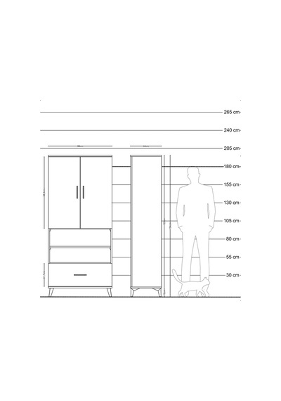 Hyperion Dolap 3 Raflı Tek Çekmeceli Tek Askılı 88x44x195 Antrasit-çam Antrasit