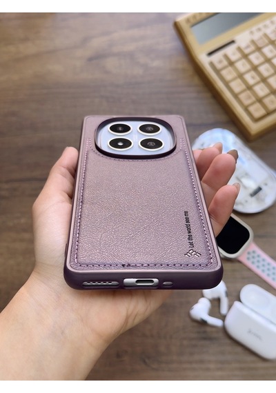 Redmi Note 14 Pro 5g Uyumlu Premium Deri Dokulu Darbelere Karşı Dayanıklı Nazal Silikon Kılıf Mor