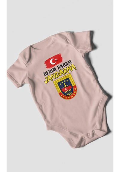 Morivokids Benim Babam Jandarma Kısa Kollu Bebek Body %100 Pamuk Pastel Pembe