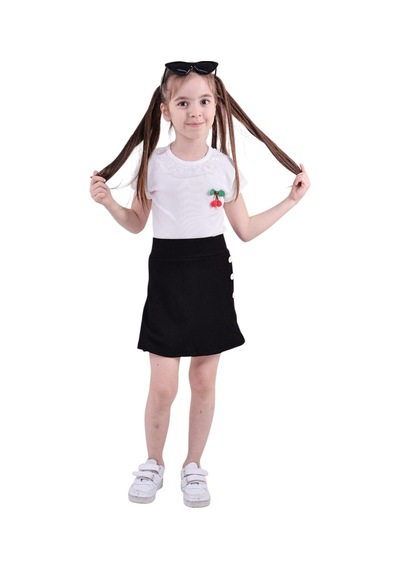 Erdem Kıds Kız Çocuk T-shirt Yakası Dantelli Kiraz Ve Düğme Detaylı Şort Etek Bluz Yazlık Ikili Takım Siyah Siyah Erdem Kıds Kız Çocuk T-shirt Yakası Dantelli Kiraz Ve Düğme Detaylı Şort Etek Bluz Yazlık Ikili Takım Siyah Siyah