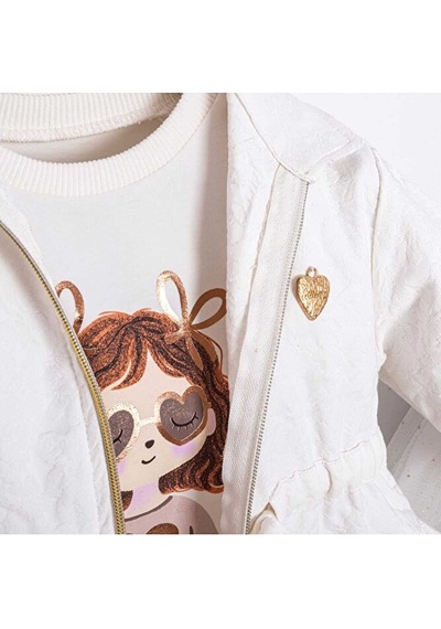 Ministok White Fashion Ceket Tütü Etek T-shirt 3'lü Kız Çocuk Takım Beyaz