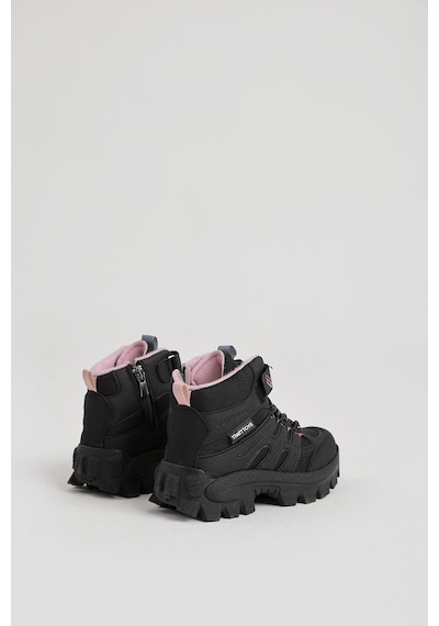 Tonny Black Kalın Kauçuk Taban Lastik Bağcıklı Cırtlı Çocuk Unisex Siyah Pudra Outdoor Trekking Bot Tbkmn340 Siyah Pudra