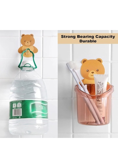 3 Lü Ayı Figürlü Diş Fırçalık Seti Yapışkanlı Duvara Yapışan Banyo Organizer Füme