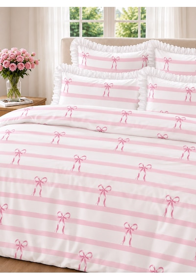 Uçkan Home %100 Pamuk Tek Kişilik Fırfırlı Nevresim Seti---uh-00103 Pembe