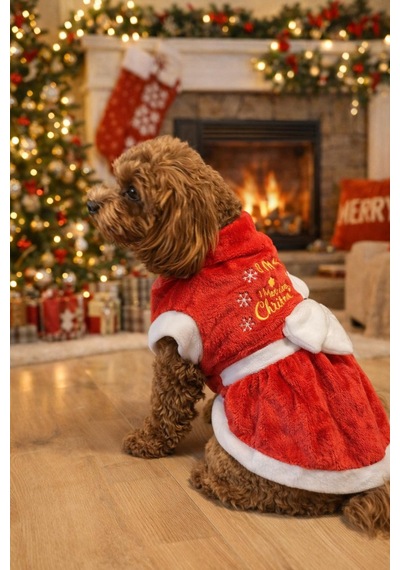 Gedyco Merry Christmas Peluş Küçük Irk Köpek Yılbaşı Elbisesi-17058