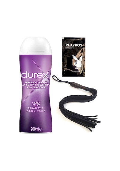 Durex Aloe Vera 2'si 1 Arada Masaj & Kayganlaştırıcılı Jel + Siyah Püsküllü Deri Kirbaç + Hediye