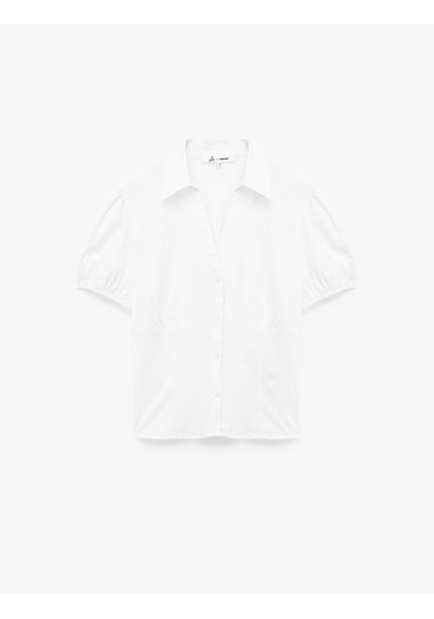 Koton Slim Fit Kısa Kollu Klasik Yaka Düğmeli Poplin Bluz Beyaz 6wal60052ıw Beyaz