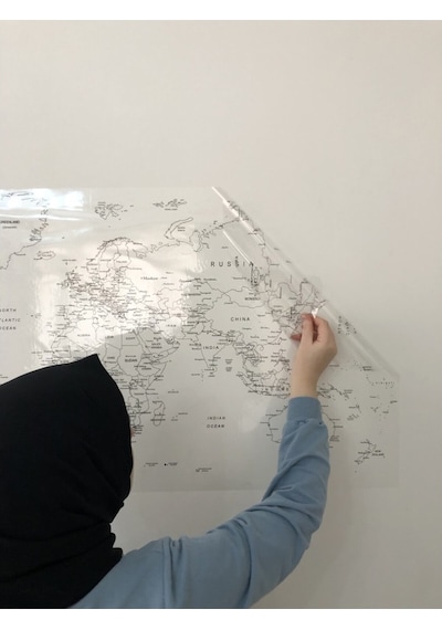 Dünya Haritası Yazı Tahtası Akıllı Kağıt Tahta Yapışkansız Tutuna-Şeffaf