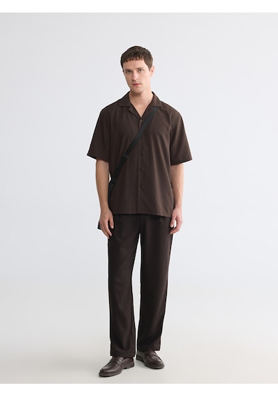 Lcw Vision Kahverengi Regular Fit Resort Yaka Krinkle Erkek Gömlek