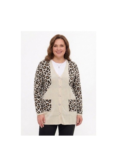 Onno Style Women Simli Leopar Desen Klasik Düğmeli Ceket Taş Rengi