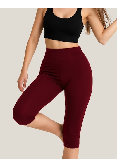 Alya Underwear Diz Altı Kapri Tayt Yüksek Bel Likralı Parlak Dalgıç Kumaş, Antrasit Füme Bordo