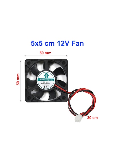 Dc 12V Fan 5X5Cm Kuluçka Fanı Soğutucu Peltier Pc Ekran 50X50Mm