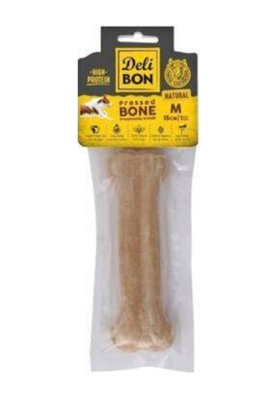 Natürel Deri Pres Kemik Köpek Ödülü 15 Cm Medium