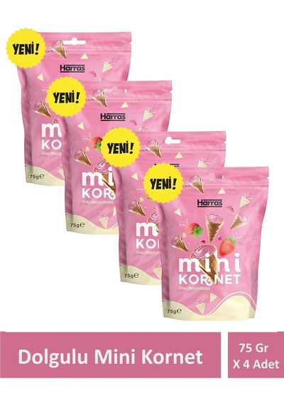 Çilekli Çikolata Dolgulu Mini Kornet 75gr X 4 Adet