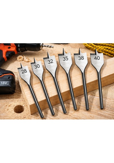 Senbang Yaprak Matkap Ucu Seti 6 Lı 28 30 32 35 38 40 Mm Ahşap Geniş Delik Açma Ucu