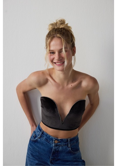 Penti Siyah Deep V Velvet Büstiyer
