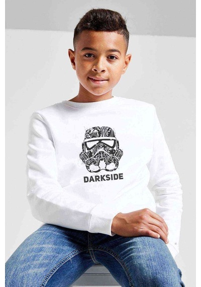 Tshirthane Darkside Baskılı Unisex Çocuk Beyaz Sweatshirt Beyaz