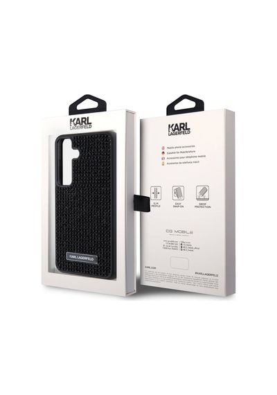Galaxy S24 Plus Uyumlu Kılıf Taşlı Metal Logo Lisanslı Kapak Siyah