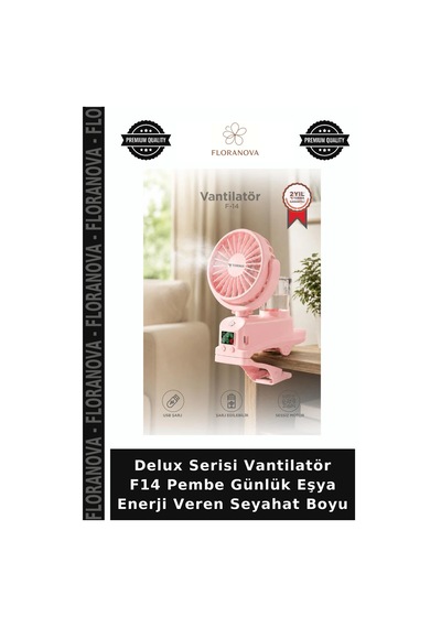 Delux Serisi Vantilatör F14 Pembe Günlük Eşya Enerji Veren Seyahat Boyu