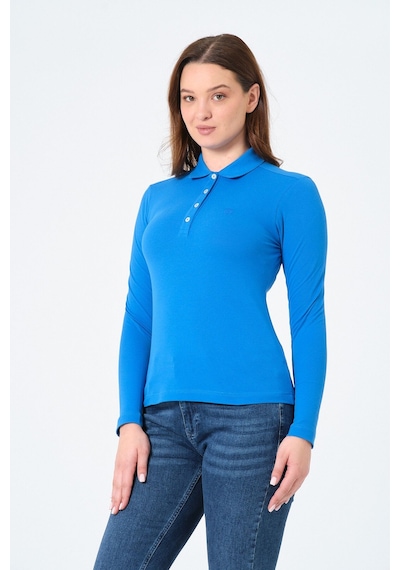 Msw Kadın Uzun Kollu Regular Fit Polo Yaka T-shirt Kobalt Mavi