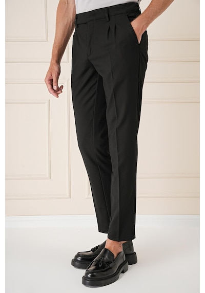 Efor Comfort Fit Çift Pileli Dokulu Esnek Pamuk Siyah Pantolon P 1158 Siyah