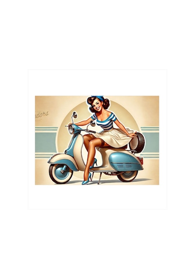 Mavi Vespa Ve Kadın Hediyelik Ahşap Tablo