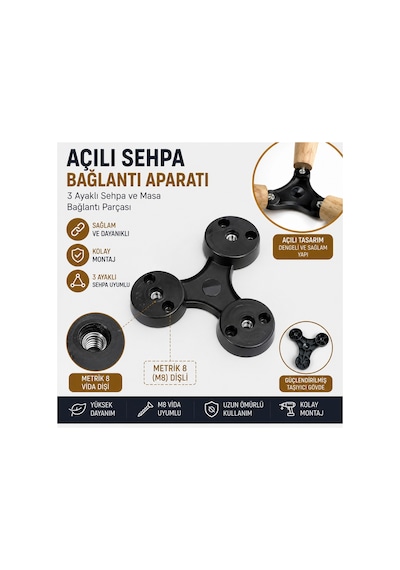 M8 Açılı Sehpa Bağlantı Aparatı 3 Ayaklı Sehpa Ve Masa Ayağı Bağlantı Parçası Diğer