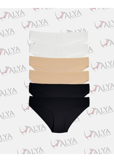 Alya Underwear Basic Lazer Kesim Kadın Bikini Külot Dikişsiz Kadın Slip - Ultra Esnek Ve Rahat 6'lı Paket Siyah - Ekru -ten
