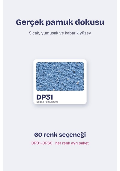Depka Pamuk Sıva Dp31 2 Kg 7-8 M² İpek Sıva Alternatifi Isı Ve Ses Yalıtımlı Dekoratif Sıva