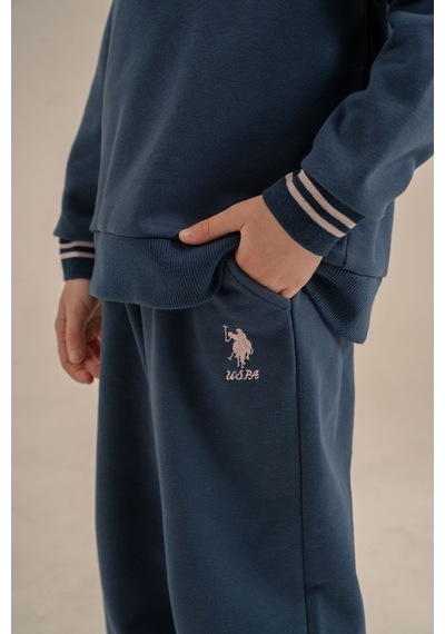 U.S. Polo Assn. Kız Çocuk Nakışlı Mavi Uzun Kol Eşofman Takımı Us2705-c-v1 Mavi