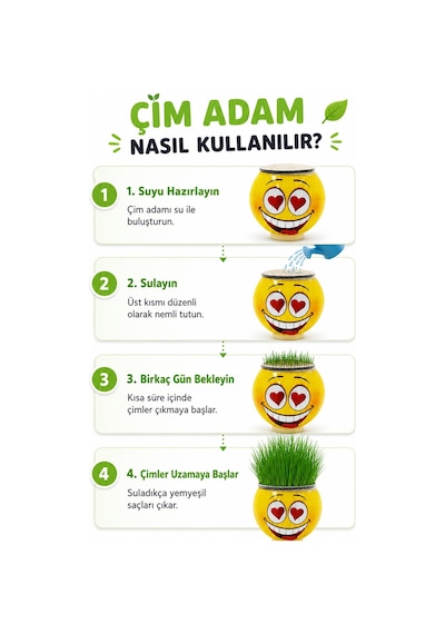 Emoji Figürlü Çim Adam Oyuncak Toprak Tohumlu Dekoratif Saksı Çocuk Eğitici Bitki 6 cm