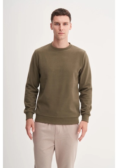 Cazador Erkek Bisiklet Yaka Selanik Örgü Slim Fit Sweatshirt Haki