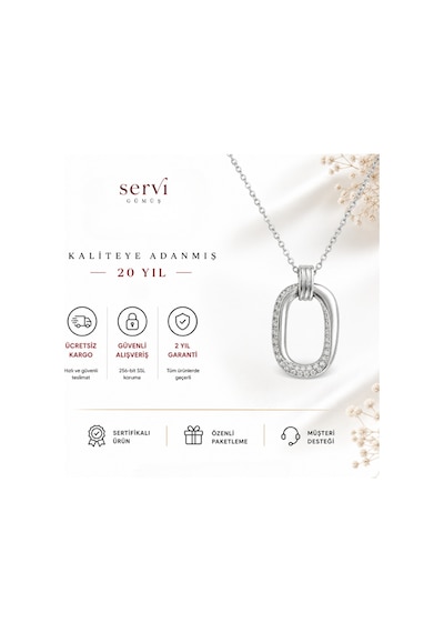 Servi 925 Ayar Gümüş Zirkon Taşlı Geometrik Halka Kolye-457