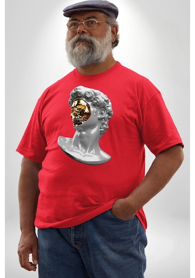 Angemiel Modern Sanat Apollo Kırmızı Büyük Beden Erkek Kadın Unisex Basic Ön Baskılı Tişört Kırmızı