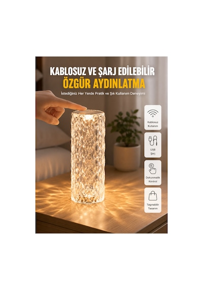 Yeni Nesil Modern Kristal Masa Ve Gece Lambası Dokunmatik Renk Değiştirebilen Çok Rnekli
