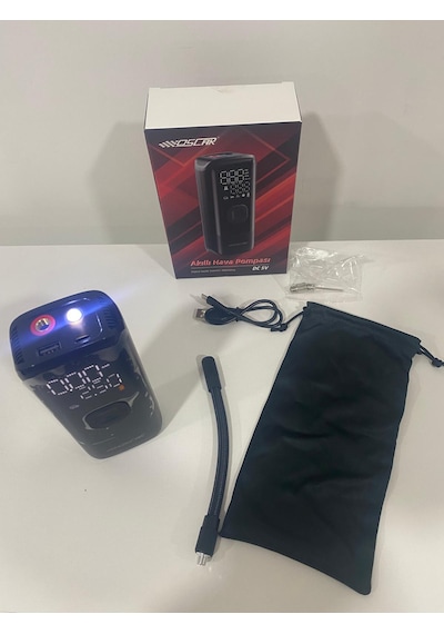 Çok Fonksiyonlu Dijital Akıllı Hava Pompası Araba Kompresörü Şarjlı Kablosuz Işıklı 4000mah
