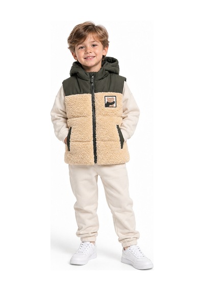 Harıbo Haribo Lisanslı Unisex Çocuk Kapüşonlu Sherpa Yelek Haki