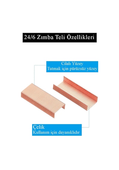 Zımba Teli 24/6 Bakır 1000 Lik 8 Paket Büyük Delta Zımba Teli Sarı 30 Yaprak Zımbalama Kapasiteli Büro Ofis Okul