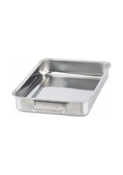 Metal Kare Fırın Kabı MeridyenDukkan 24x34 Cm Paslanmaz Çelik Kul Gümüş