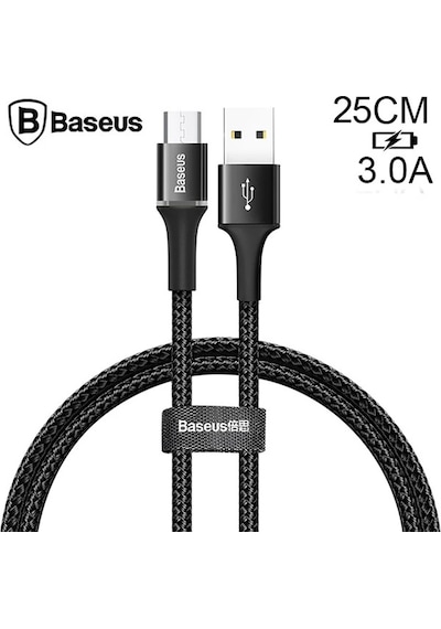 Baseus Halo Mikro Usb 3a Hızlı Şarj 0.25cm Kısa Power Bank İçin Şarj Kablosu- 5775 Kırmızı