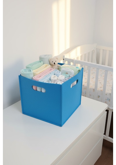 Çok Amaçlı Kullanım %100 Keçe Organizer Sepet Çocuk Odası Dolap Içi Organizer Mavi