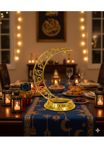 28 Cm Ramazan Dekoratif Masa Üstü Hilal Gold Altın Plastik Tabanlı Süs Diğer