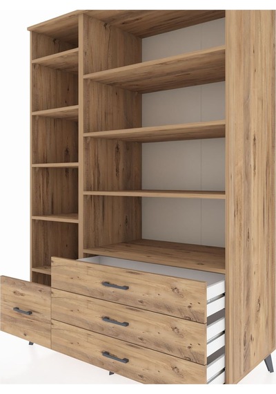 Kronos Dolap 9 Raflı 4 Çekmeceli 132x59x195 Çam-çam/çam Çam