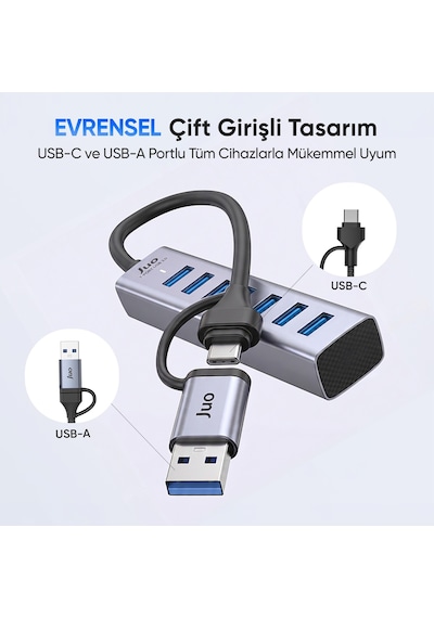 Juo Type-c Ve Usb-a 7 Portlu 7 Usb 3.0 5gbps Usb Hub Çoklayıcı Dönüştürücü
