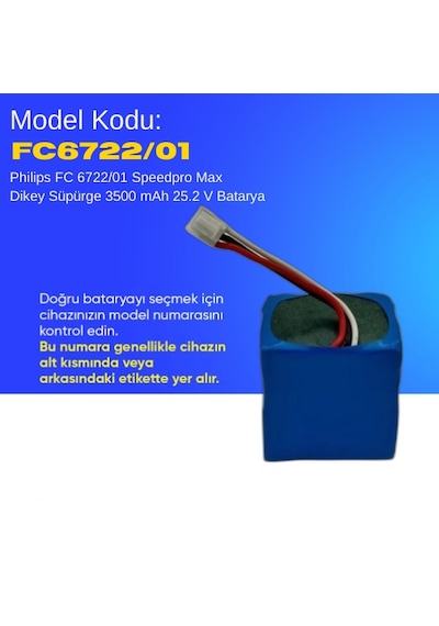 Philips Fc 6722/01 Speedpro Max Dikey Süpürge 3500 Mah 25.2 V Batarya  Uyumlu Uzun Ömürlü, Yüksek Performans Pil
